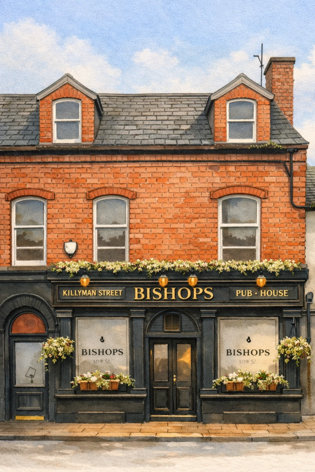 Bishops Pub House watercolour illustration